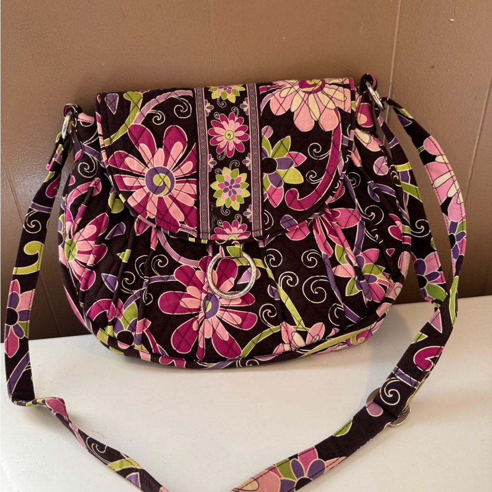 Vera Bradley Pink and Green Floral Crossbody Bag